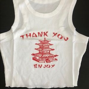 White “Thank you, enjoy” Crop Top